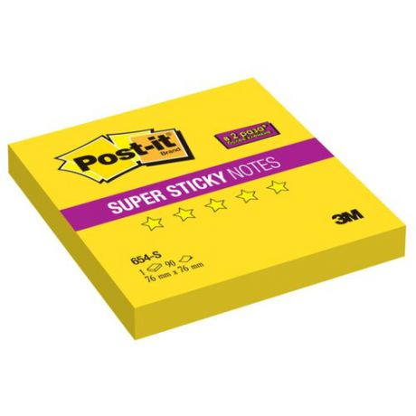 Post-it Блок-кубик Super Sticky, 76x76 мм, 90 штук (654) желтый неоновый