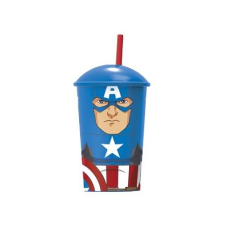 Stor Стакан пластиковый с соломинкой и крышкой 400 мл Мстители Капитан Америка