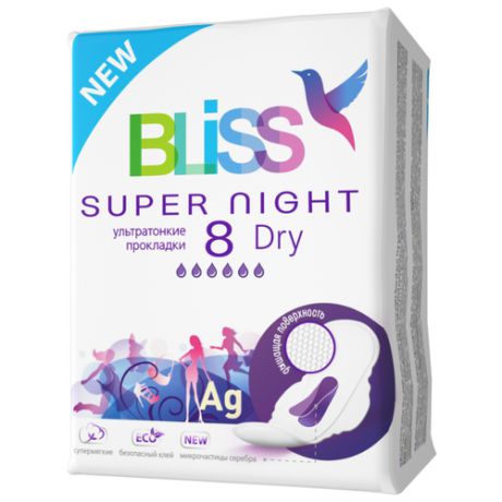 Bliss прокладки Super Night Dry 8 шт.