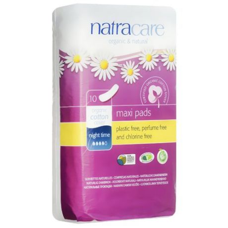 Natracare прокладки Maxi pads ночные без крылышек 10 шт.
