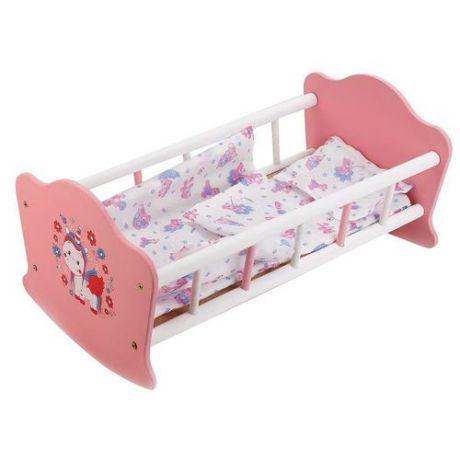 Карапуз Кроватка для куклы Милый пони (RB-P-W) розовый/белый