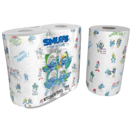 Полотенца бумажные World Cart Smurfs белые с рисунком двухслойные, 2 рул.