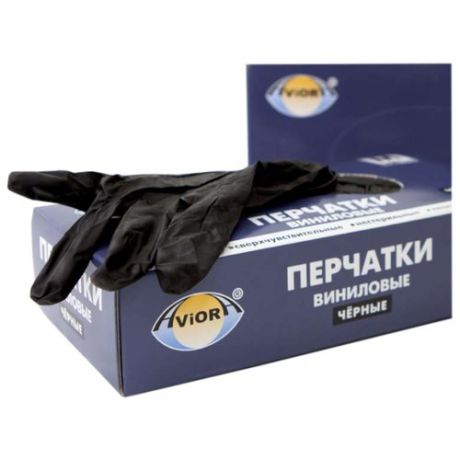Перчатки Aviora Виниловые неопудренные, 50 пар, размер M, цвет черный
