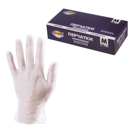 Перчатки Aviora Виниловые неопудренные, 50 пар, размер M, цвет белый