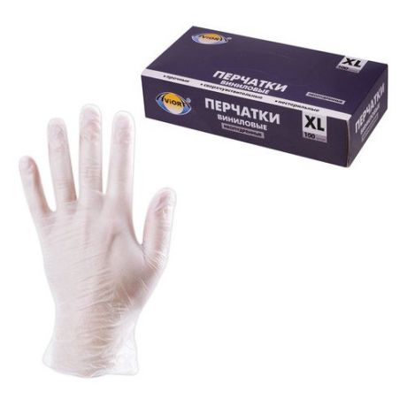 Перчатки Aviora Виниловые неопудренные, 50 пар, размер XL, цвет белый
