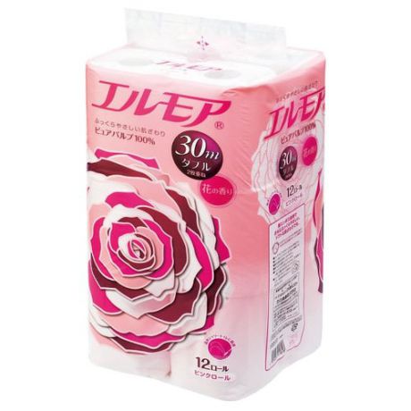 Туалетная бумага Ellemoi розовая двухслойная с цветочным ароматом, 12 рул.