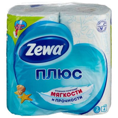 Туалетная бумага Zewa Плюс Свежесть Океана двухслойная, 4 рул.