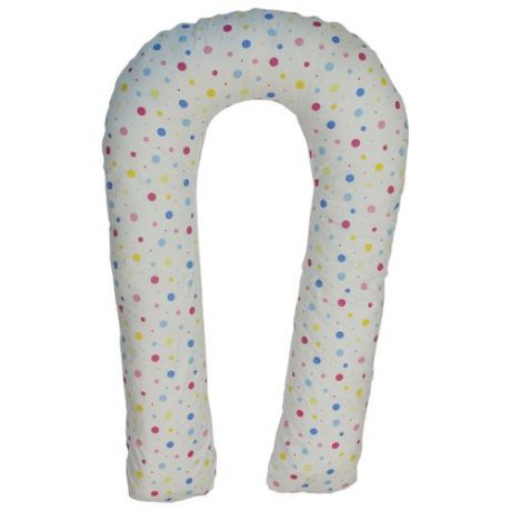 Подушка Body Pillow для беременных U холлофайбер, с наволочкой из хлопка белый в разноцветный горох