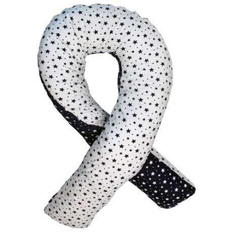 Подушка Body Pillow для беременных U холлофайбер, с наволочкой из хлопка белый/синий в звездах