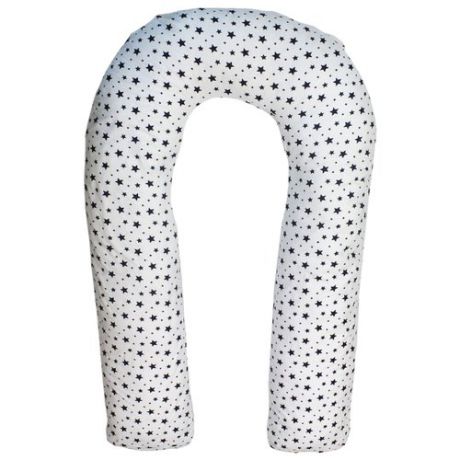 Подушка Body Pillow для беременных U холлофайбер, с наволочкой из хлопка белый в синих звездах