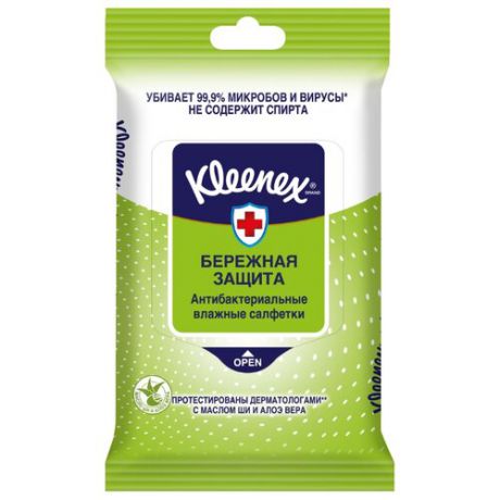 Влажные салфетки Kleenex Бережная защита антибактериальные 10 шт.