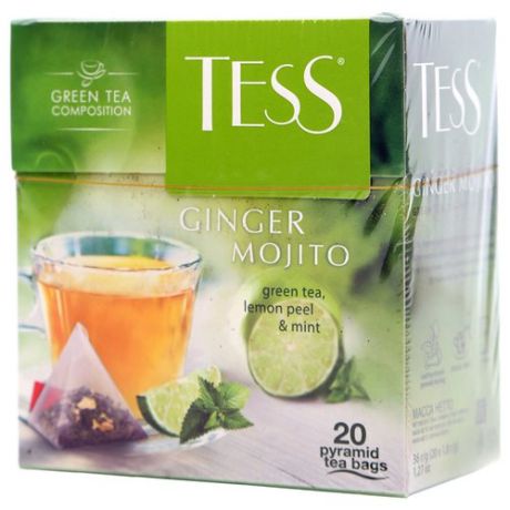 Чай зеленый Tess Ginger mojito в пирамидках, 20 шт.