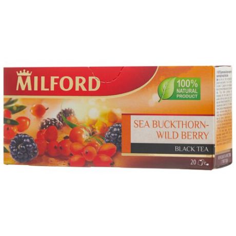 Чай черный Milford Sea buckthorn-wild berries в пакетиках, 20 шт.