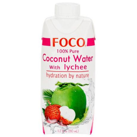 Вода кокосовая FOCO с соком личи, без сахара, 0.33 л