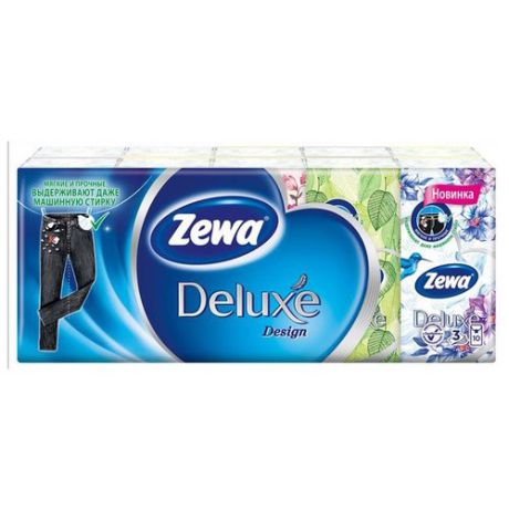 Платочки Zewa Deluxe Design бумажные носовые, 3 слоя, 10 шт. x 10, 100 шт.