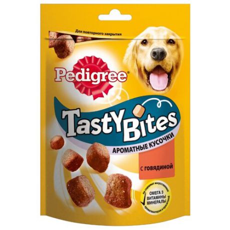 Лакомство для собак Pedigree Tasty Bites ароматные кусочки с говядиной, 130 г