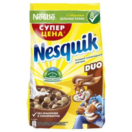 Готовый завтрак Nesquik DUO шоколадные шарики, пакет, 250 г