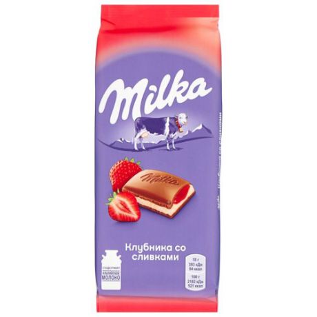 Шоколад Milka молочный с клубнично-сливочной начинкой, 90 г