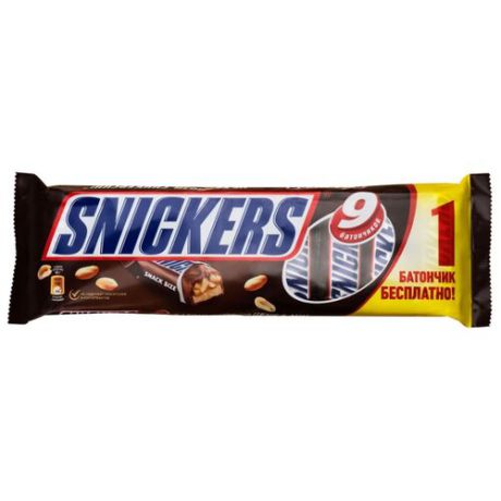 Батончик Snickers с жареным арахисом, 40 г, мультипак (9 шт.)