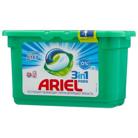 Капсулы Ariel PODS 3-в-1 Touch of Lenor Fresh, пластиковый контейнер, 12 шт