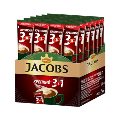 Растворимый кофе Jacobs 3 в 1 Крепкий, в стиках (24 шт.)
