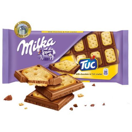 Шоколад Milka молочный с соленым крекером TUC, 87 г