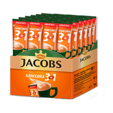 Растворимый кофе Jacobs 3 в 1 Классика, в стиках (24 шт.)