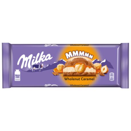 Шоколад Milka молочный с молочной и карамельной начинками и обжаренным цельным фундуком, 300 г