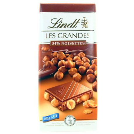 Шоколад Lindt Les Grandes молочный с фундуком, 150 г