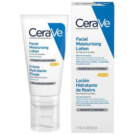 CeraVe Увлажняющий лосьон для лица SPF 25 Для нормальной и сухой кожи, 52 мл