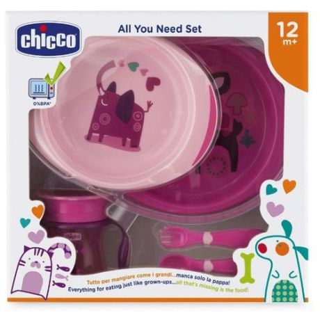 Комплект посуды Chicco 12 м+, 5 предметов розовый