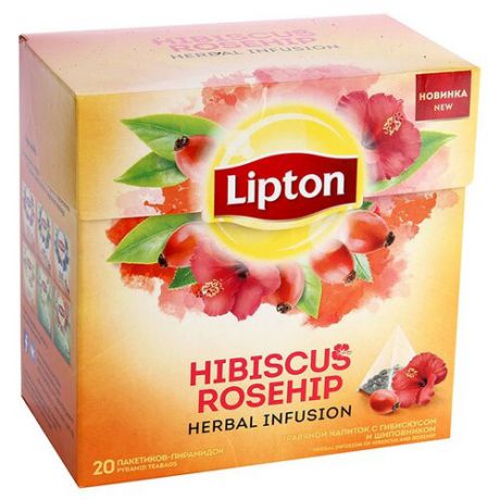 Чайный напиток красный Lipton Hibiscus Rosehip в пирамидках, 20 шт.