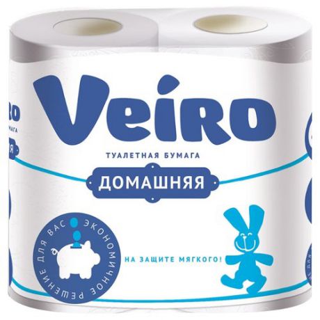 Туалетная бумага Veiro Домашняя белая двухслойная, 4 рул.
