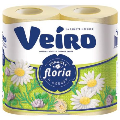 Туалетная бумага Veiro Floria Ромашка и клевер двухслойная, 4 рул.