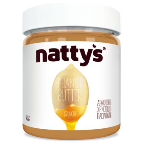 Nattys Паста арахисовая Crunchy хрустящая с кусочками арахиса и мёдом, 525 г