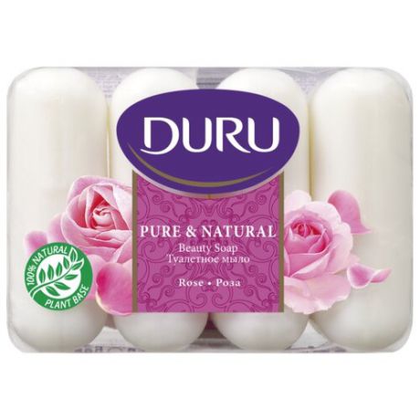 Мыло кусковое DURU Pure & natural Роза, 4 шт., 85 г
