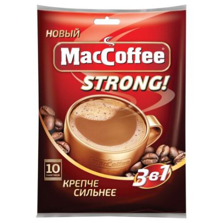 Растворимый кофе MacCoffee Strong 3 в 1, в пакетиках (10 шт.)