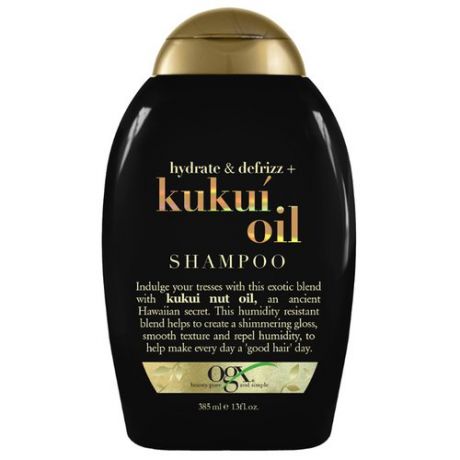 OGX шампунь Hydrate & Defrizz+ Kukui Oil для увлажнения и гладкости 385 мл