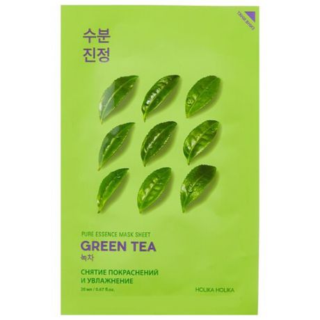 Holika Holika противовоспалительная тканевая маска Pure Essence Зелёный чай, 20 мл