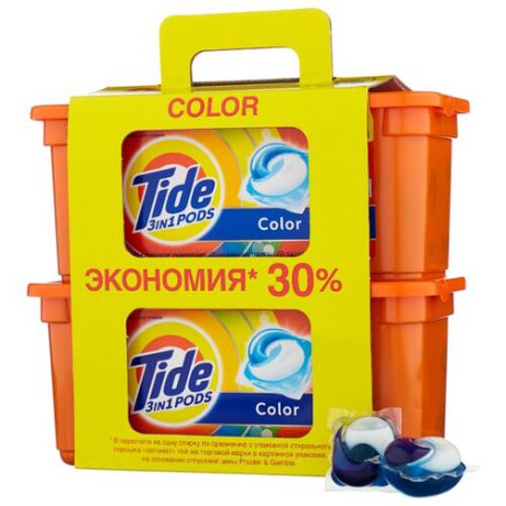 Капсулы Tide 3 in 1 Pods Color, пластиковый контейнер, 60 шт
