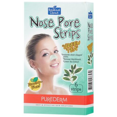 Purederm Очищающие полоски для носа Зеленый чай, 6 шт.