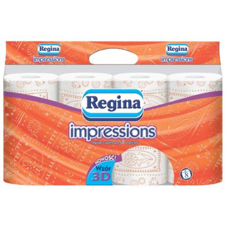 Туалетная бумага Regina Impression с оранжевой 3D декорацией трёхслойная, 8 рул.