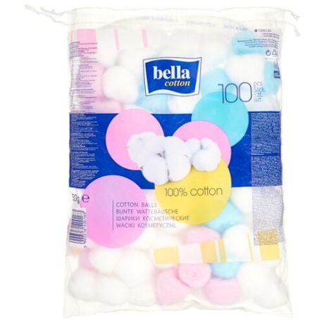Ватные шарики Bella Cotton косметические разноцветные 100 шт. пакет