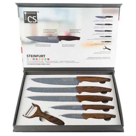 Набор CS-Kochsysteme Steinfurt 5 ножей с овощечисткой серый/коричневый