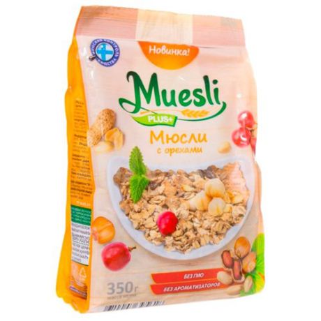Мюсли Muesli plus с орехами, пакет, 350 г