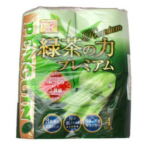 Туалетная бумага Marutomi Penguin Premium трехслойная с ароматом зеленого чая, 4 рул.