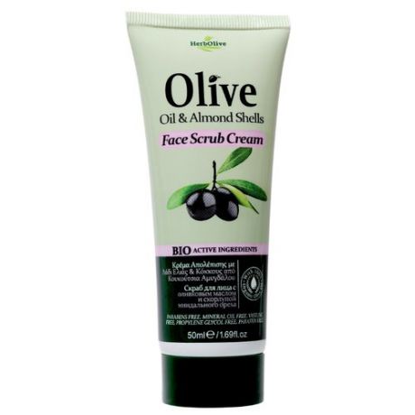 Madis крем-скраб для лица HerbOlive с оливковым маслом и скорлупой миндального ореха 50 мл