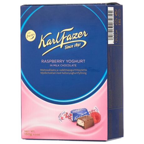 Набор конфет Fazer Karl Fazer из молочного шоколада с малиновым йогуртом 150 г синий/розовый