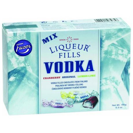 Набор конфет Fazer Liqueur Fills Vodka Mix с водкой ассорти 150 г белый/синий