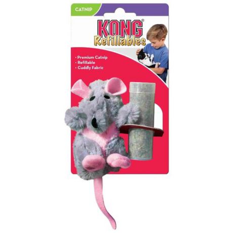Игрушка для кошек KONG Крыса с тубом кошачьей мяты (NR45) серый/розовый